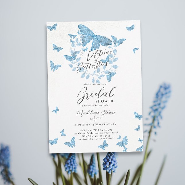 Lifetime Butterflies Something Blue Bridal Shower Invitation (a lifetime of butterflies something blue eucalyptus botanical bridal shower invitation garden party )