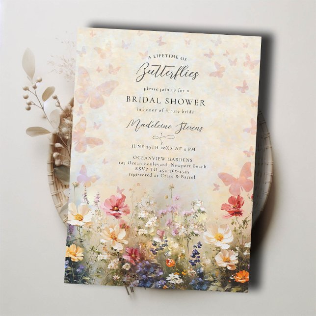 Lifetime Butterfly Peach Wildflower Bridal Shower Invitation (lifetime butterflies bridal shower invitation brunch tea pink peach red wildflowers garden party)