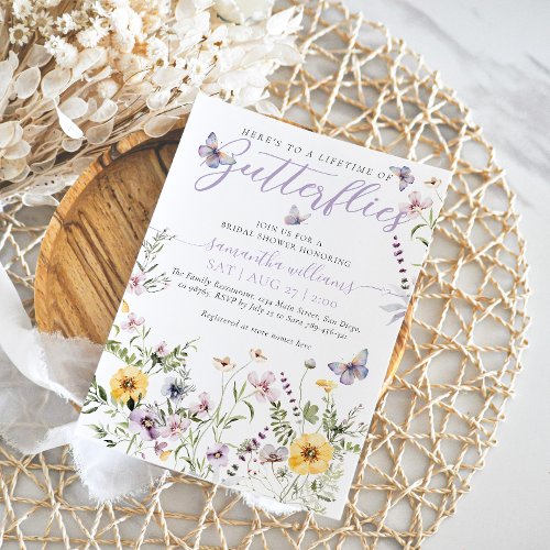 Lifetime of Butterflay Purple Floral Bridal Shower Invitation