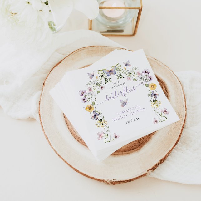 Lifetime of Butterflay Purple Floral Bridal Shower Napkins (Creator Uploaded)