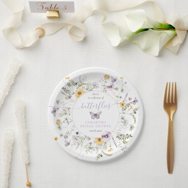 Lifetime of Butterflay Purple Floral Bridal Shower Paper Plates (Wedding)