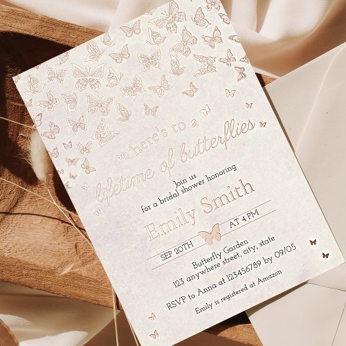 Lifetime of Butterflies Bridal Shower  Foil Invitation