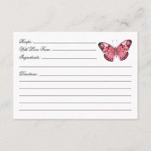 Lifetime of Butterflies Bridal Shower Recipe Enclosure Card