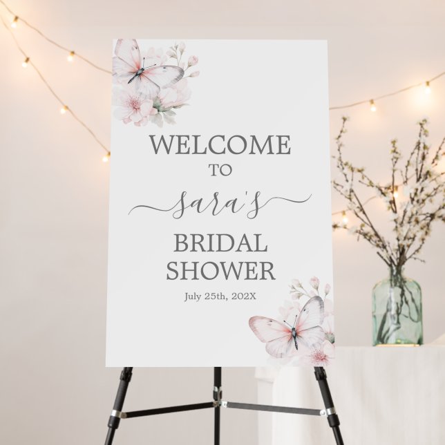 Lifetime of Butterflies Bridal Shower Welcome Foam Board (In Situ (Stand))