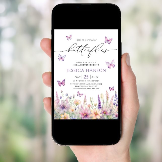 Lifetime of Butterflies Bridal Shower Wildflower  Invitation (Front Digital)