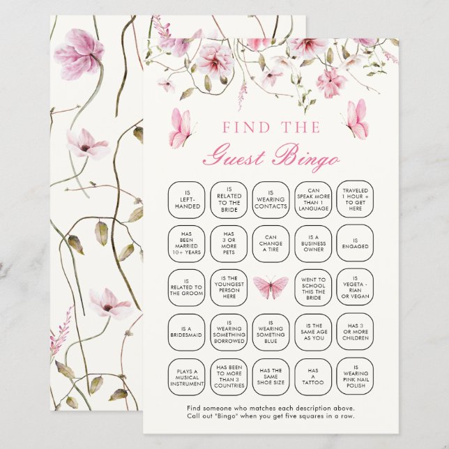 Lifetime of Butterflies Find The Guest Bingo Game (Front/Back)