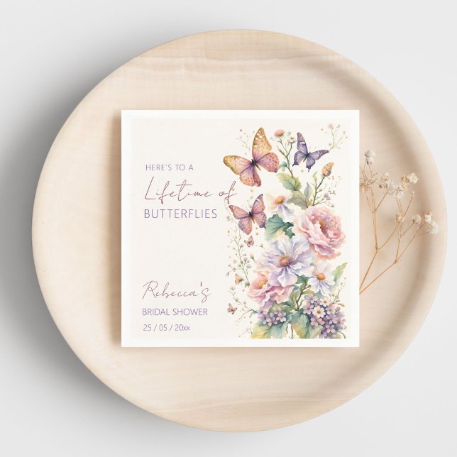 Lifetime of Butterflies floral bridal shower Napkins (Lifetime Butterflies flower garden spring summer bridal shower template Napkins personalized decor)