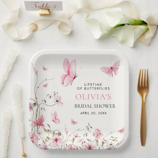 Lifetime of Butterflies Floral Bridal Shower Paper Plates (Wedding)