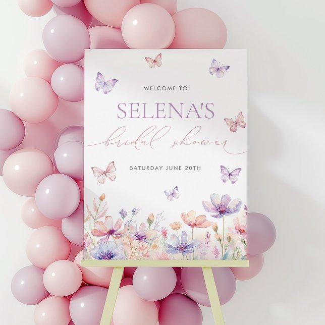 Lifetime of Butterflies Floral Welcome Sign (Lifetime of Butterflies! Pastel floral Bridal Shower Welcome Sign)