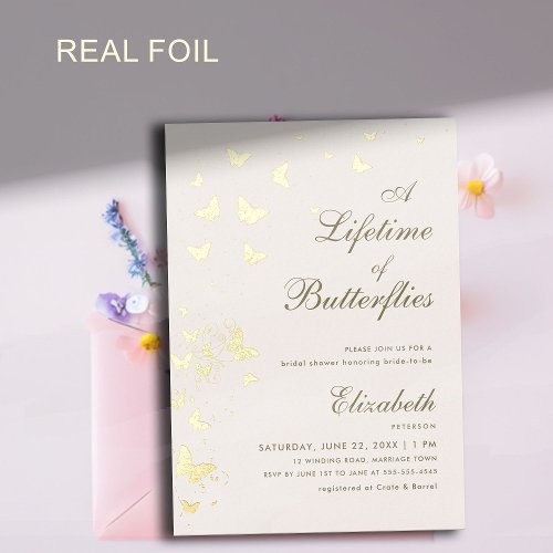 Lifetime of Butterflies Gold Garden Bridal Shower Foil Invitation