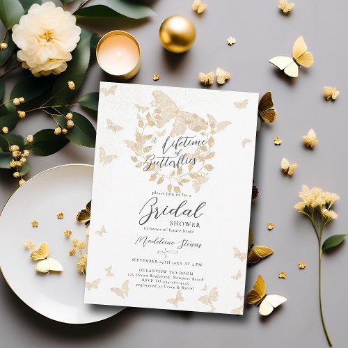 Lifetime of Butterflies Gold Garden Bridal Shower Invitation