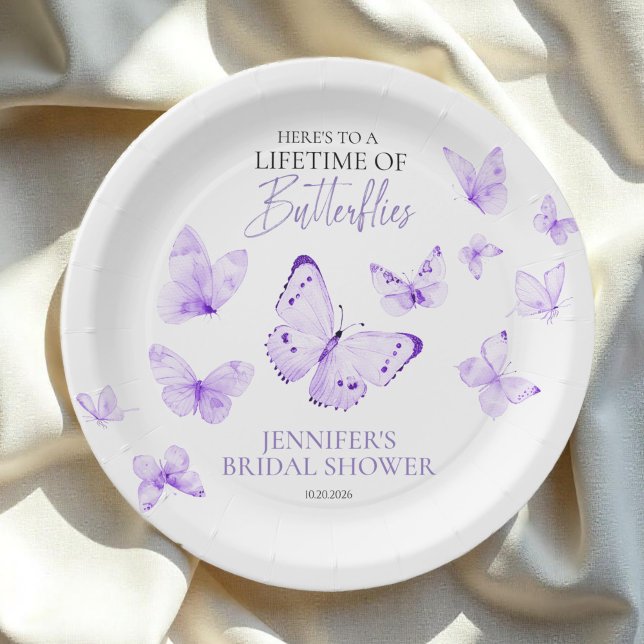Lifetime of Butterflies Lavender Bridal Shower Paper Plates (Creator Uploaded)