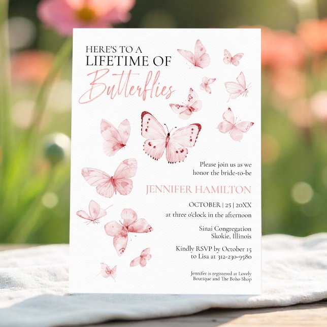 Lifetime of Butterflies Pink Blush Bridal Shower  Invitation (Creator Uploaded)