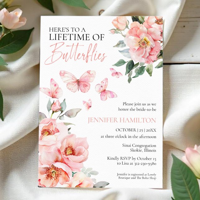 Lifetime of Butterflies Pink Blush Bridal Shower  Invitation (Creator Uploaded)