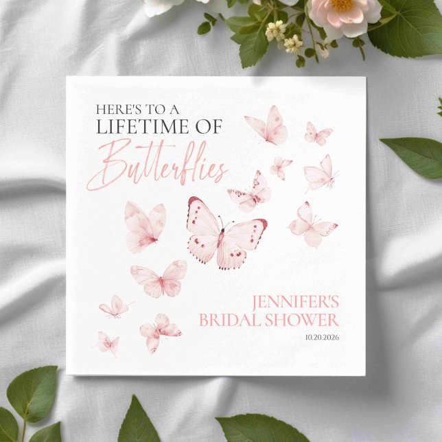 Lifetime Of Butterflies | Pink Blush Bridal Shower Napkins (Creator Uploaded)