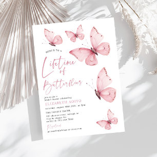 Lifetime of Butterflies Pink Bridal Shower Invitation