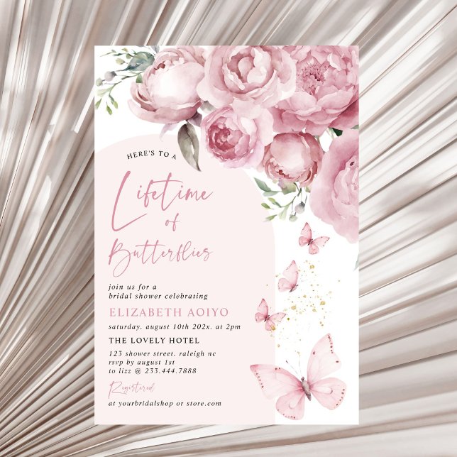 Lifetime of Butterflies Pink Floral Bridal Shower Invitation (Creator Uploaded)