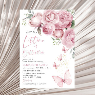 Lifetime of Butterflies Pink Floral Bridal Shower Invitation