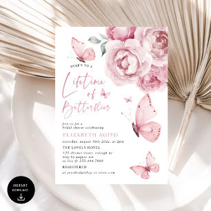 Lifetime of Butterflies Pink Floral Bridal Shower Invitation