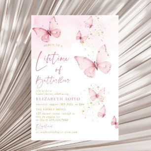Lifetime of Butterflies Pink Gold Bridal Shower Invitation