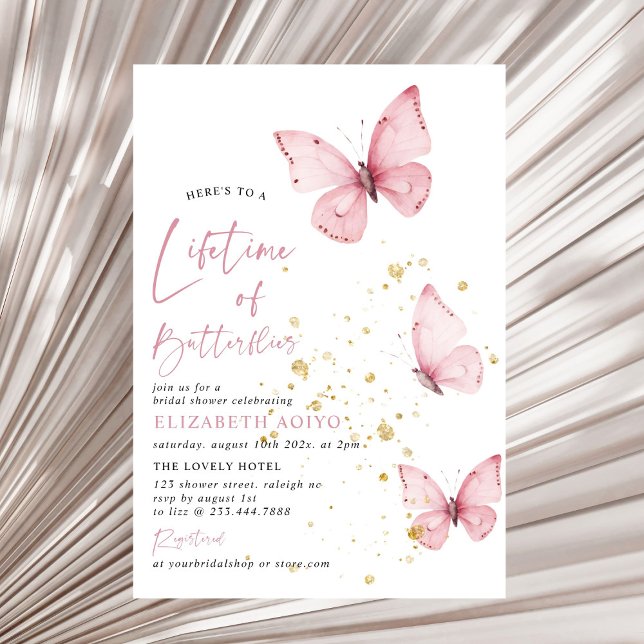 Lifetime of Butterflies Pink Gold Bridal Shower Invitation (Creator Uploaded)