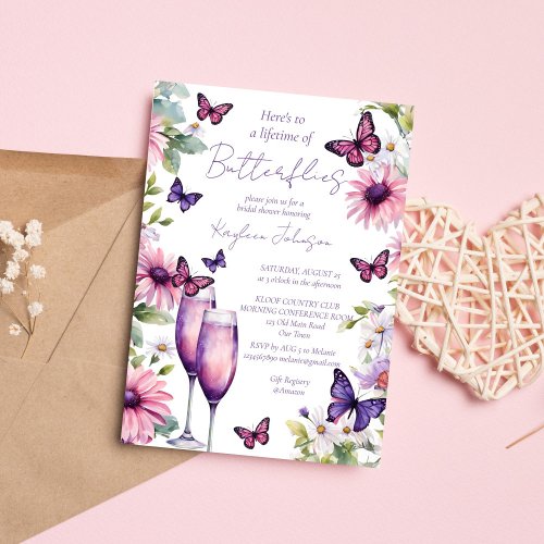 Lifetime of butterflies purple bridal shower invitation