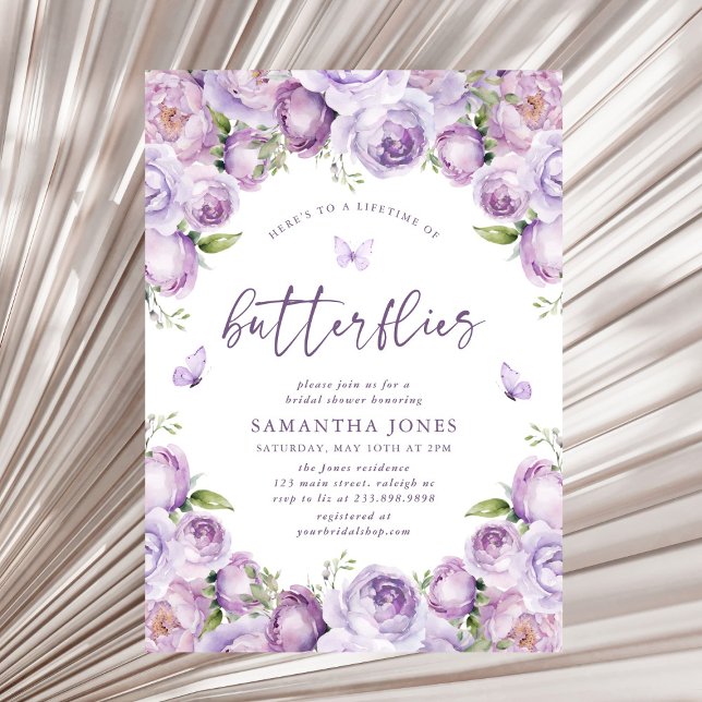 Lifetime of Butterflies Purple Bridal Shower Invitation (Creator Uploaded)