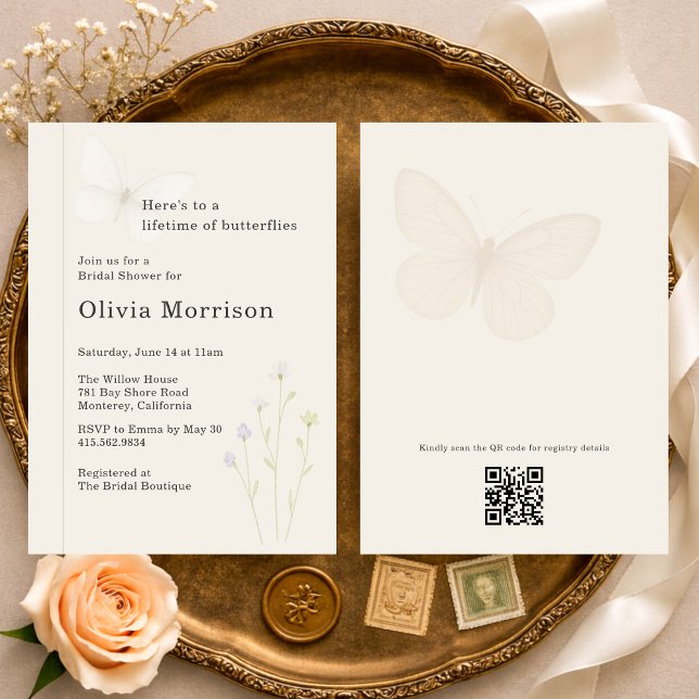 Lifetime of Butterflies QR Code Bridal Shower Invitation (Creator Uploaded)