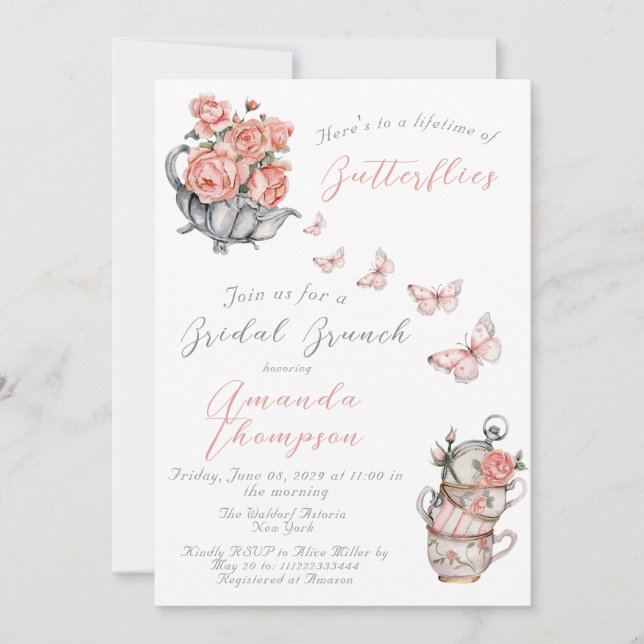 Lifetime of Butterflies Tea Bridal Shower Brunch Invitation (Front)