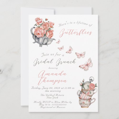 Lifetime of Butterflies Tea Bridal Shower Brunch Invitation