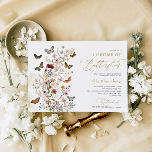 Lifetime of Butterflies Wild Floral Bridal Shower Invitation