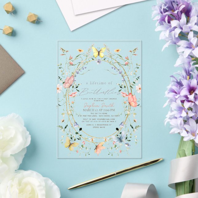 Lifetime of Butterflies Wildflower Baby Shower Acrylic Invitations (Insitu (Wedding))