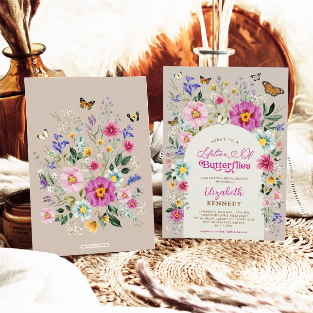 Lifetime of Butterflies Wildflower Bridal Shower Invitation (Creator Uploaded)