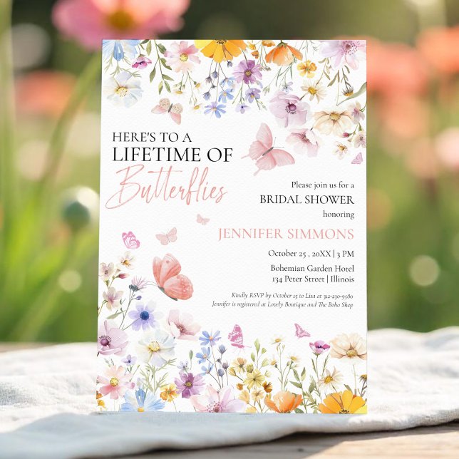 Lifetime of Butterflies Wildflower Bridal Shower Invitation (Creator Uploaded)