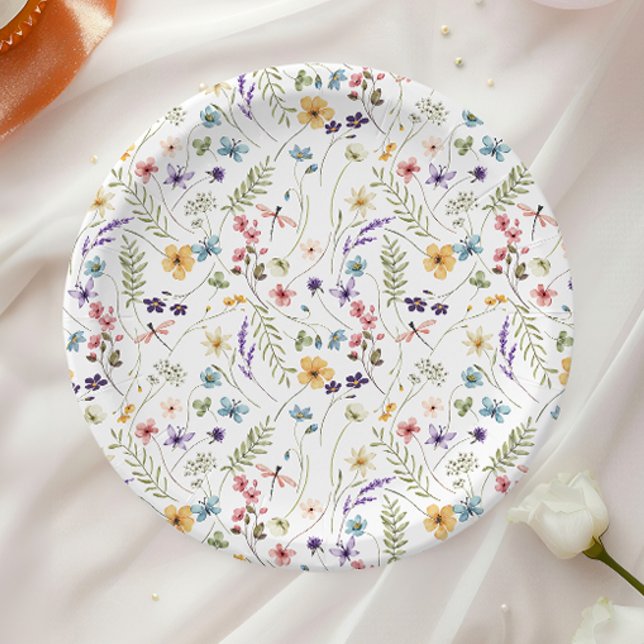Lifetime of Butterflies Wildflower Bridal Shower Paper Plates (Creator Uploaded)