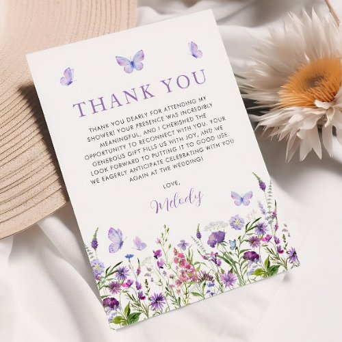 Lifetime of Butterflies Wildflower Bridal Shower Thank You Card