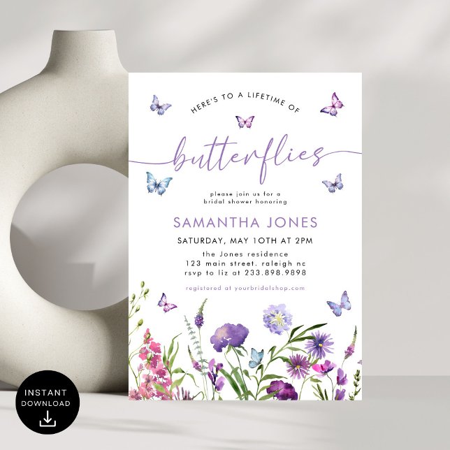 Lifetime of Butterflies Wildflowers Bridal Shower Invitation (Creator Uploaded)