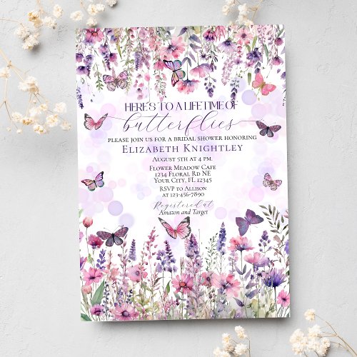 Lifetime of Butterflies Wildflowers Bridal Shower Invitation