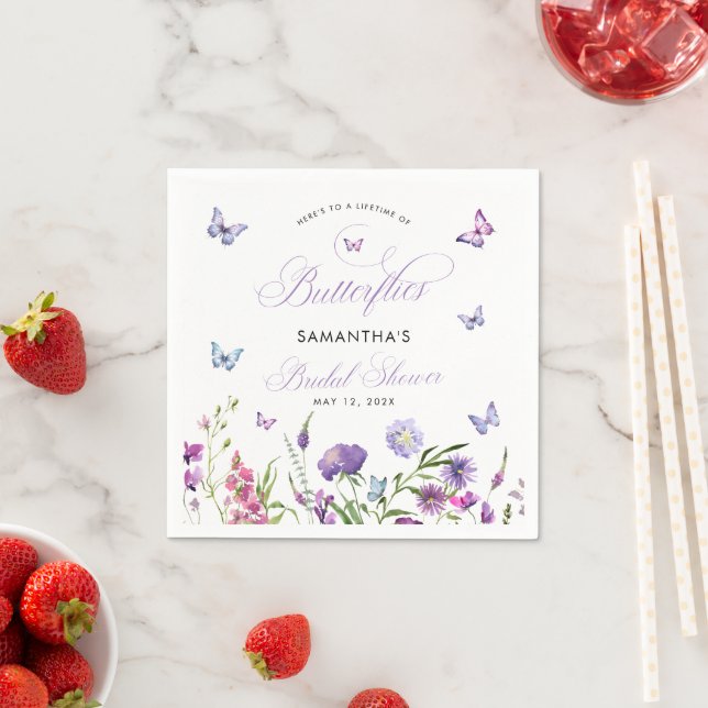 Lifetime of Butterflies Wildflowers Bridal Shower Napkins (Insitu)