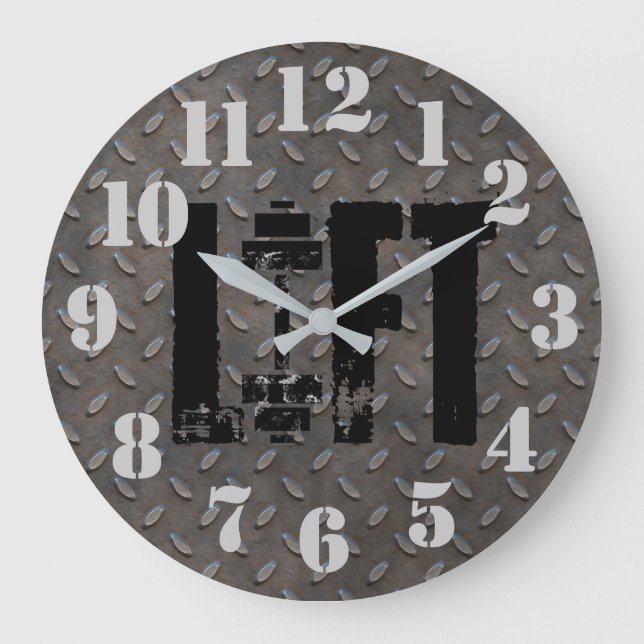 LIFT Diamond Plate Steel Industrial Looking Large Clock (Front)