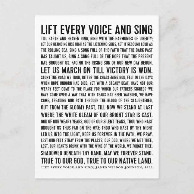Lift Every Voice and Sing Black History Poem Postcard (Front)