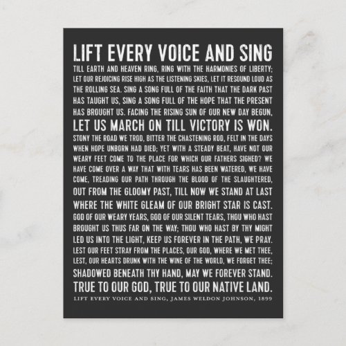 Lift Every Voice and Sing Black History Poetry Postcard