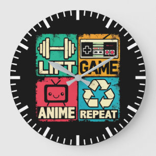Lift, Game, Anime, Repeat Large Clock