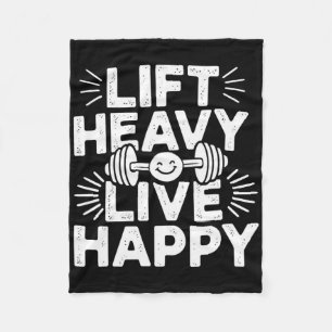 Lift Heavy Live Happy Barbell Bodybuilding Fleece Blanket