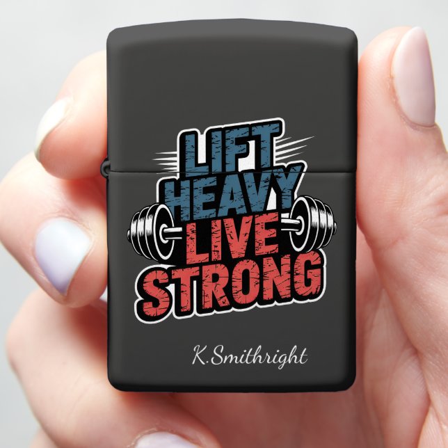 Lift Heavy Live Strong Barbell Zippo Lighter (In Hand)