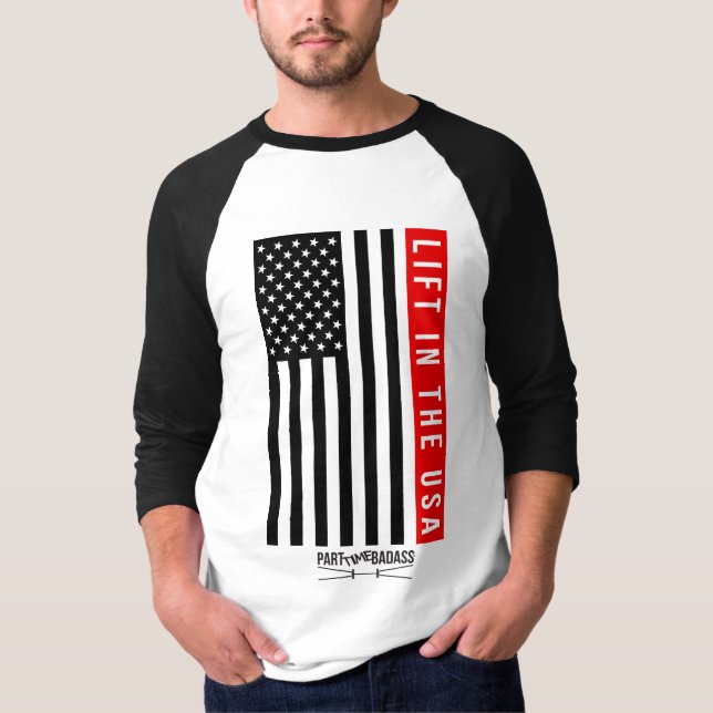 LIFT IN THE USA- unisex 3/4 sleeve BASEBALL T T-Shirt (Front)
