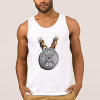 LIFT OR DIE. 45 lb. Plate with Gold Chain Tank Top