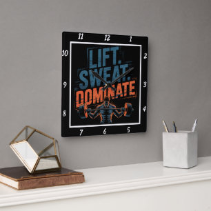 Lift Sweat Dominate Gym Motivation Square Wall Clock