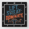 Lift Sweat Dominate Gym Motivation Square Wall Clock | Zazzle
