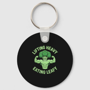 Lifting heavy eating leafy vegetarian vegan keychain
